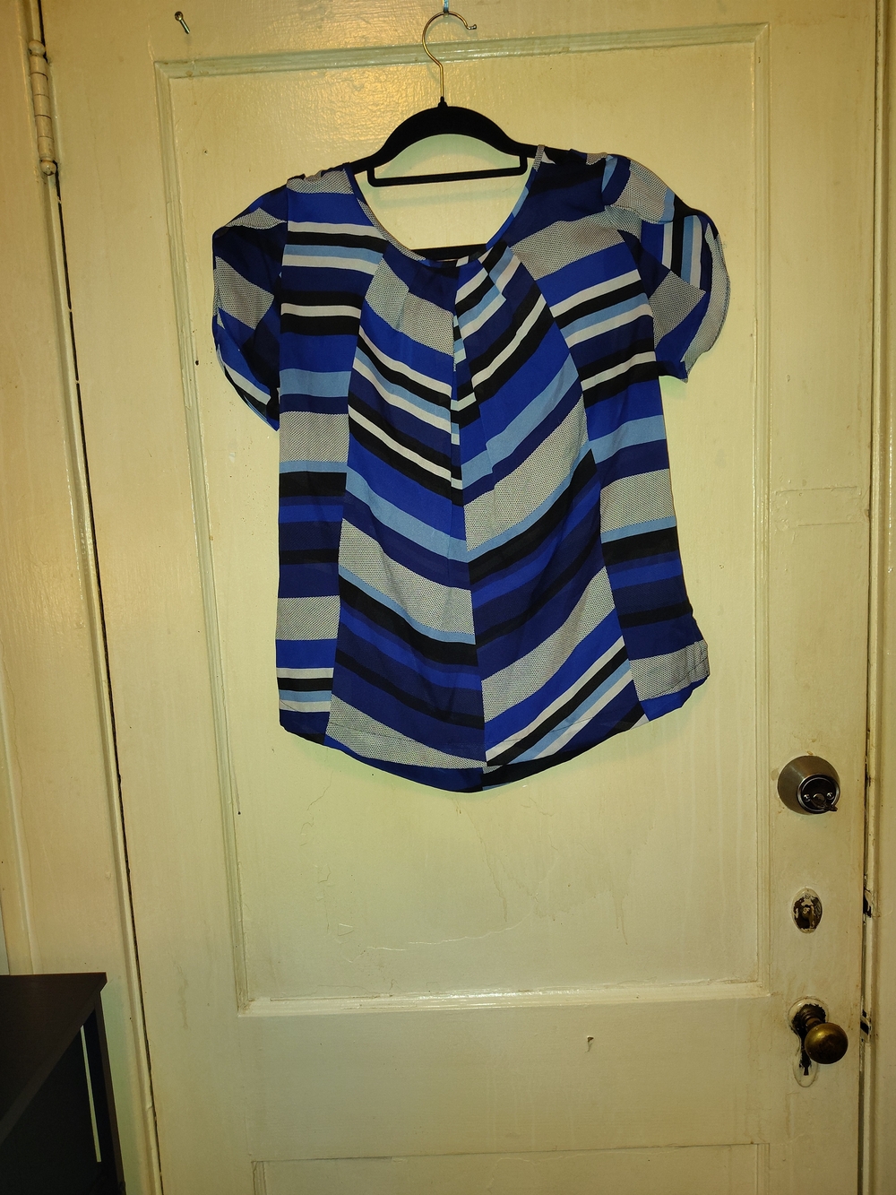 Liz Claiborne Blue and Navy Striped Short-Sleeve Blouse